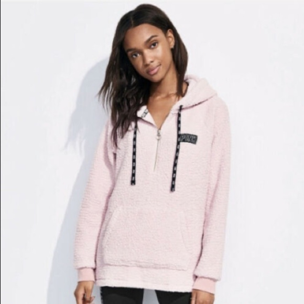 VS Pink fleece half zip with hood